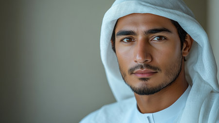 A young man in traditional attire gazes thoughtfully out the window.の素材