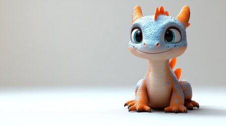 A colorful dragon figure smiles charmingly on a plain background.の素材