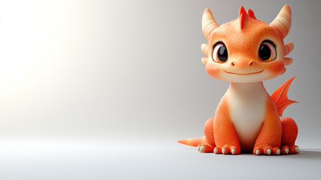 A small, adorable dragon character radiates charm while sitting contentedly.の素材