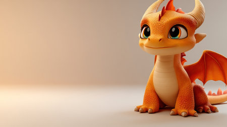 A cute dragon character with vibrant colors sits happily, radiating warmth and charm.の素材