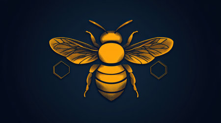 An ornate bee design emerges in vivid yellow, emphasizing nature's beauty and harmony.の素材