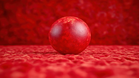 A single red sphere stands out against a deep red background.の素材