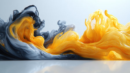 Swirling yellow and gray forms create a mesmerizing abstract composition.の素材
