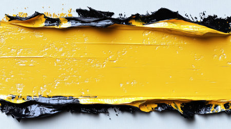 A bold and textured yellow paint stroke contrasts beautifully with black edges.の素材