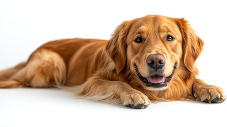 A golden retriever lies peacefully on soft bedding, radiating calm and comfort.の素材