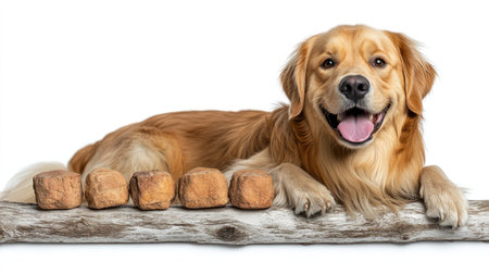 A golden retriever plays in the water, happily splashing among the gentle waves.の素材