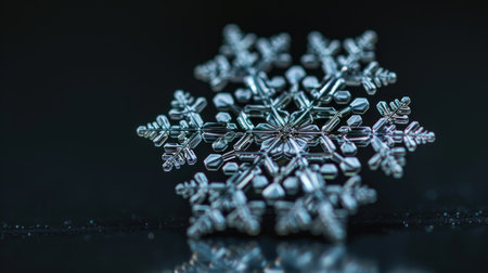 An exquisite snowflake showcases its unique patterns against a dark backdrop.の素材