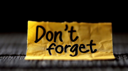 A crumpled yellow note encourages memory amidst daily distractions.の素材