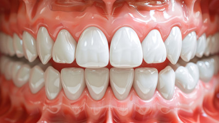 Bright, gleaming teeth shine against soft, healthy gums in a stunning display.の素材
