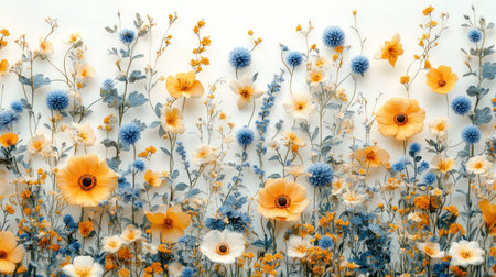 A captivating display of colorful flowers showing a blend of blue and orange hues.の素材