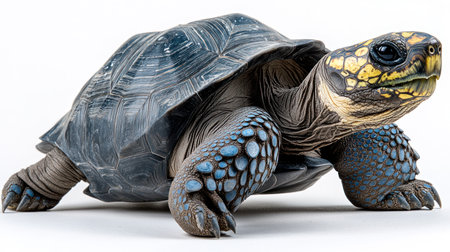 A vibrant turtle slowly moving with its striking shell and captivating details.の素材