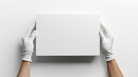 Gloved hands present a pristine white box, sparkling intrigue and anticipation.の素材