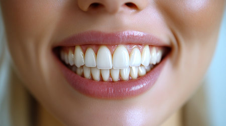 A woman shares a joyful moment with her radiant smile, highlighting her teeth.の素材
