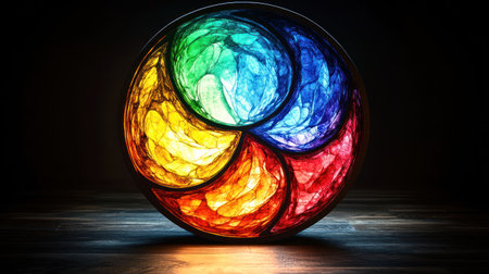 A stunning glass sculpture emits a spectrum of light, filling the space with color.の素材