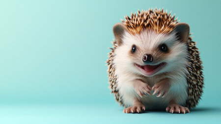 A small hedgehog with a joyful expression poses adorably, radiating charm and cuteness.の素材