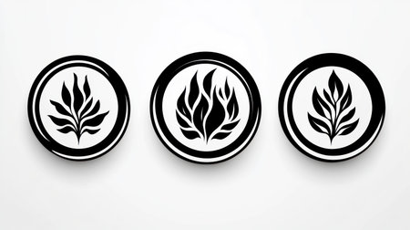 Three artistic representations of flames and foliage create a striking visual harmony.の素材