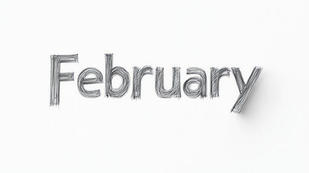 The word February is artistically rendered, showcasing a unique, sketched style.の素材