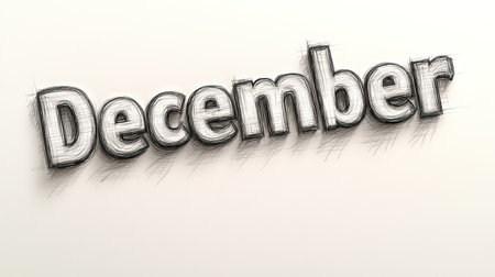 Stylized lettering for December creates a warm, inviting atmosphere.の素材