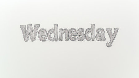 The word Wednesday is artistically drawn in a textured style, conveying creativity.の素材