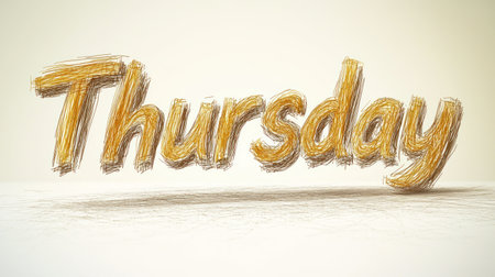 The word Thursday is artistically depicted with a textured, playful design.の素材