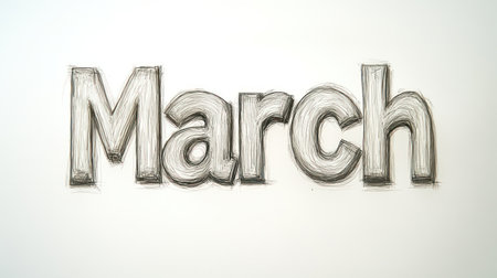 A stylized rendering of the word March evokes feelings of renewal and spring.の素材