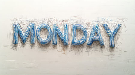 Blue textured letters spell Monday, capturing the essence of a fresh week ahead.の素材