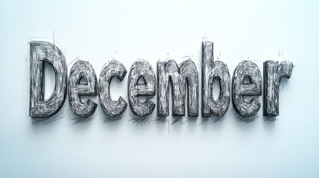 Textured letters spell December, invoking a sense of winter and holidays.の素材