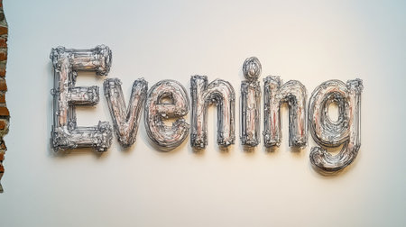 The warm glow of artistic wire words adds charm to a cozy evening ambiance.の素材