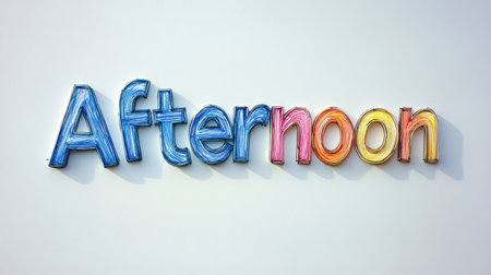 A vibrant mural reading Afternoon brightens the wall and lives in the space.の素材