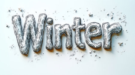 Stylized lettering celebrates the beauty of winter with a snowy backdrop.の素材