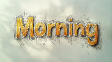 Golden morning text conveys warmth and serenity with soft sunlight filtering through.の素材
