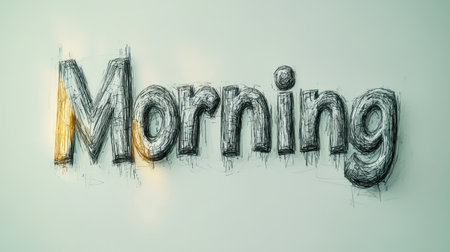 Bright letters spell morning, bathed in gentle sunlight, creating a warm atmosphere.の素材