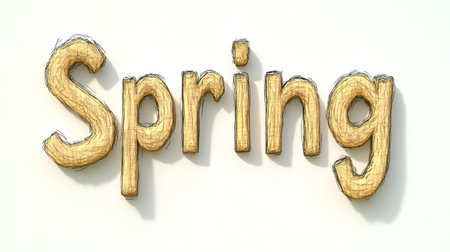 Delicate letters spell spring, showcasing warmth and organic charm in natural tones.の素材