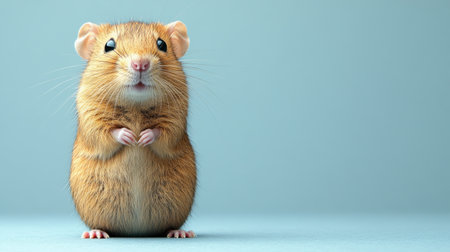 A curious little hamster poses adorably, showing its tiny paws and round body.の素材