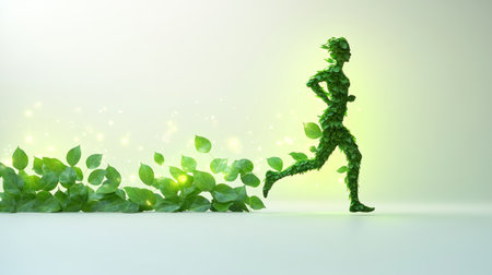 A spirited figure of greenery runs energetically in a calm, bright setting.の素材