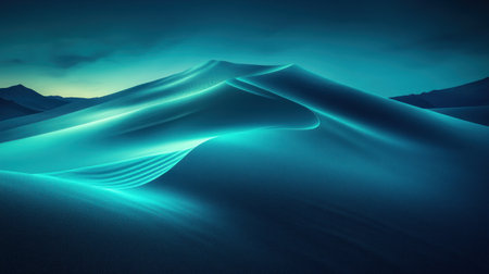 Gentle curves of luminous dunes shimmer in twilight, creating a serene landscape.の素材