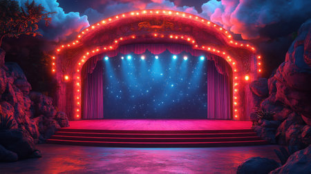 The stage glows with bright lights, setting the mood for an enchanting performance.の素材