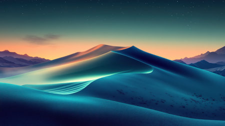 The sun sets over tranquil sand dunes, creating a captivating gradient of colors.の素材