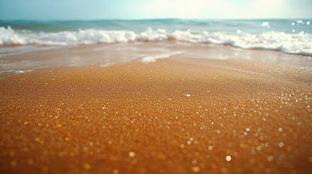 Sparkling sand and soft waves create a peaceful coastal atmosphere along the shoreline.の素材