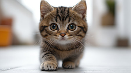 A playful kitten explores a sunny, cozy home with curiosity.の素材