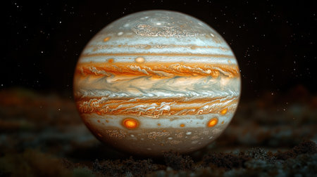 Jupiter's colorful bands and swirling storms captivate in a cosmic display of beauty.の素材