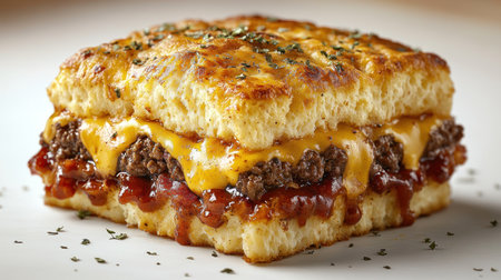 This delicious biscuit sandwich has layers of beef and melted cheese bursting with flavor.の素材