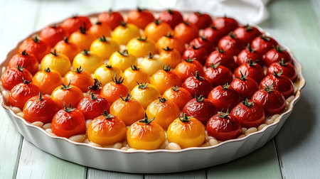 A stunning display of heirloom tomatoes showcases a gradient of colors, perfect for summer feasting.の素材