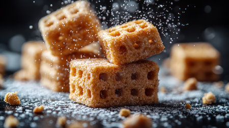 Honeycomb treats dusted with powdered sugar to celebrate culinary creativity and warmth.の素材