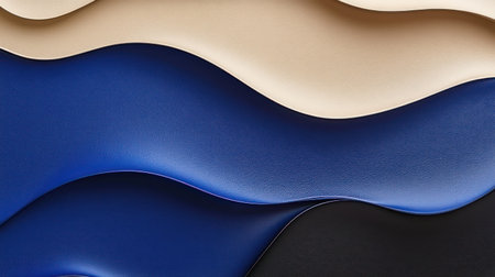 Textured layers of leather in blue, beige, and black create a mesmerizing visual flow and depth.の素材
