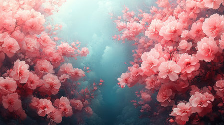Soft pink cherry blossoms create a serene atmosphere, inviting calmness and reflection.の素材