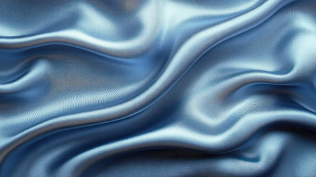 Silky fabric undulates in soft shades of blue, creating a fluid and elegant pattern.の素材