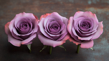 Lavender roses bloom gracefully, showing their delicate petals and soft hues.の素材