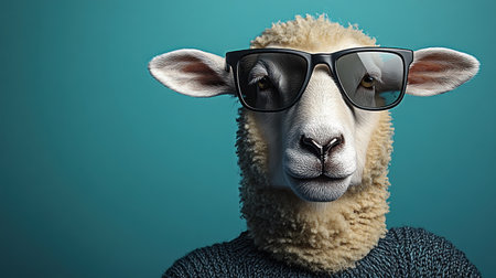 A sheep sports trendy sunglasses and a knitted sweater, radiating personality and charm.の素材