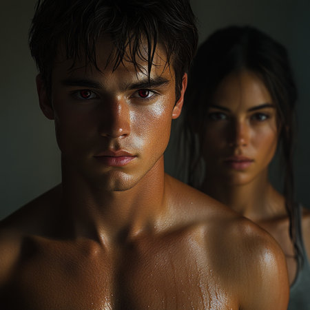 A passionate moment captured between two individuals revealing love and intensity at dusk.の素材